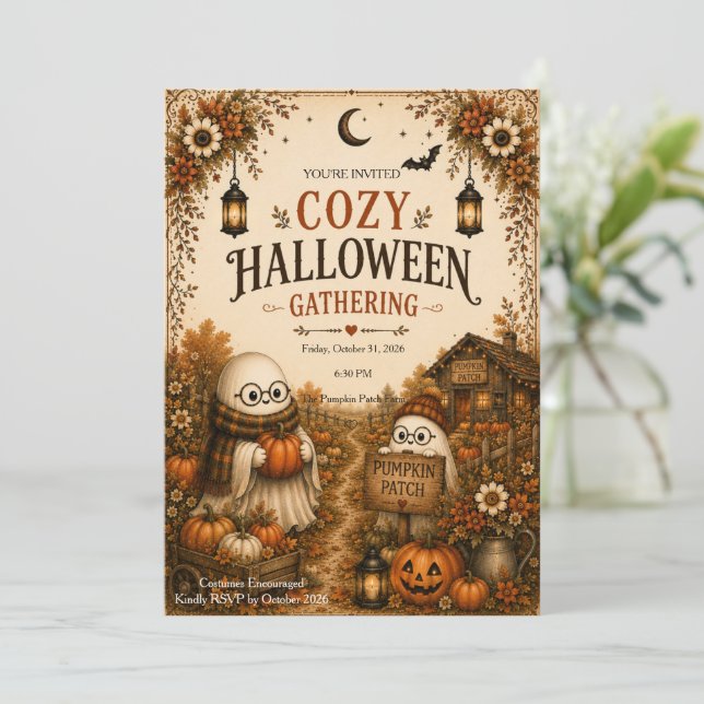 Invitación Reunión acogedora de Halloween (Anverso de pie)