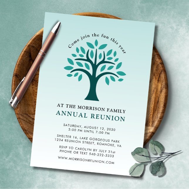 Invitación Reunión anual de la familia de logotipos de árbol (Tree Logo Family Reunion Annual Get Together Invitation)