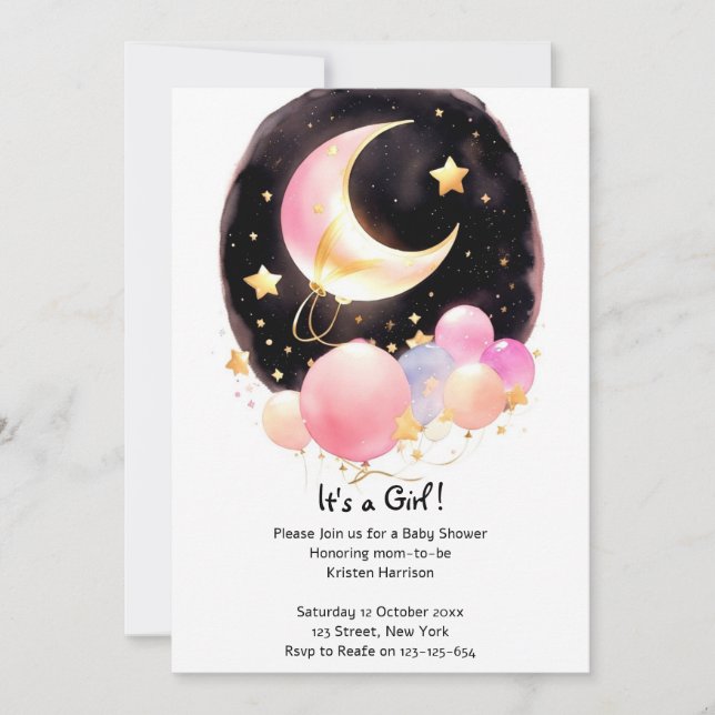 Invitación Reunión Celestial caprichosa: Baby Shower Chica (Anverso)