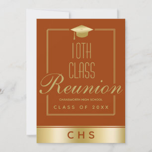 Invitación Reunión de 10ª clase con elegante guión dorado nar