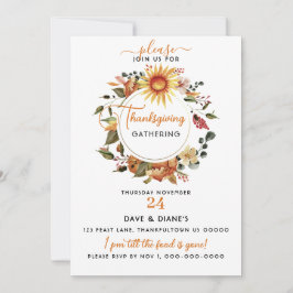 Invitación Reunión de Acción de Gracias de Fall Wreath Sunflo