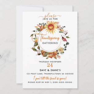 Invitación Reunión de Acción de Gracias de Fall Wreath Sunflo