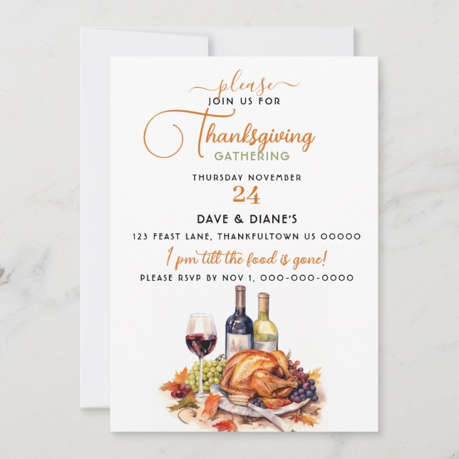 Invitación Reunión de Acción de Gracias de Vino y Turquía (Anverso)
