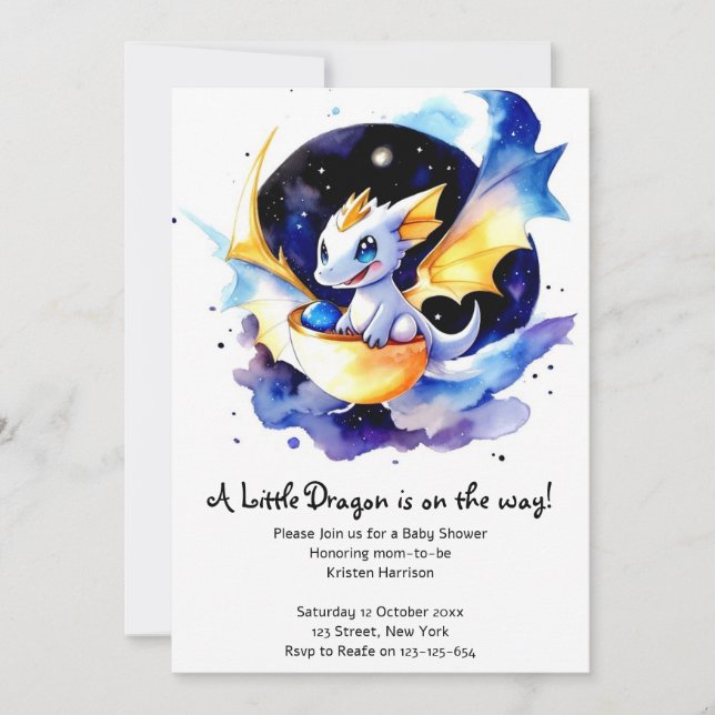 Invitación Reunión de Baby Shower Adorada por Dragones (Anverso)