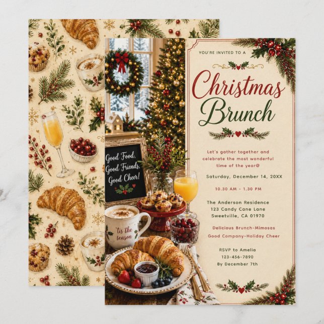 Invitación Reunión de Brunch Navideño (Anverso / Reverso)