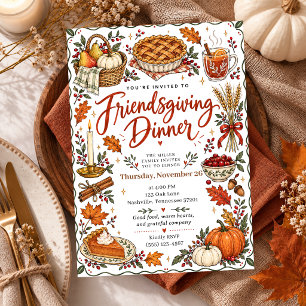 Invitación Reunión de cena de Friendsgiving, cosecha acogedor