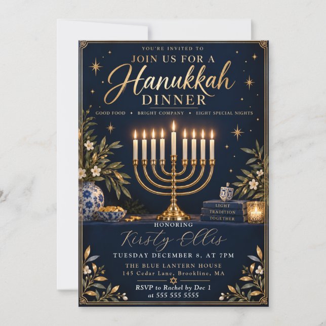 Invitación Reunión de cena de Hanukkah (Anverso)