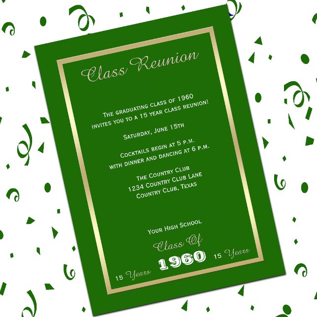Invitación Reunión de clase cualquier año verde (Subido por el creador)