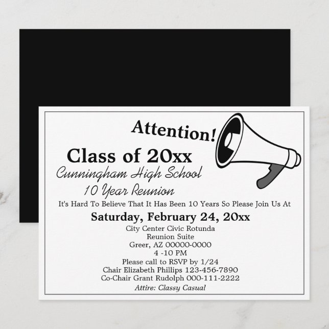 Invitación Reunión de Clase de Escuela Secundaria Blanco Mini (Anverso / Reverso)