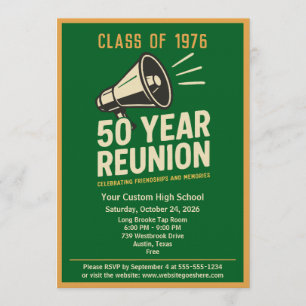 Invitación Reunión de Clase de Estilo Retro Pep Rally de 50 A