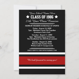 Invitación Reunión de clase de franjas deportivas negras/roja