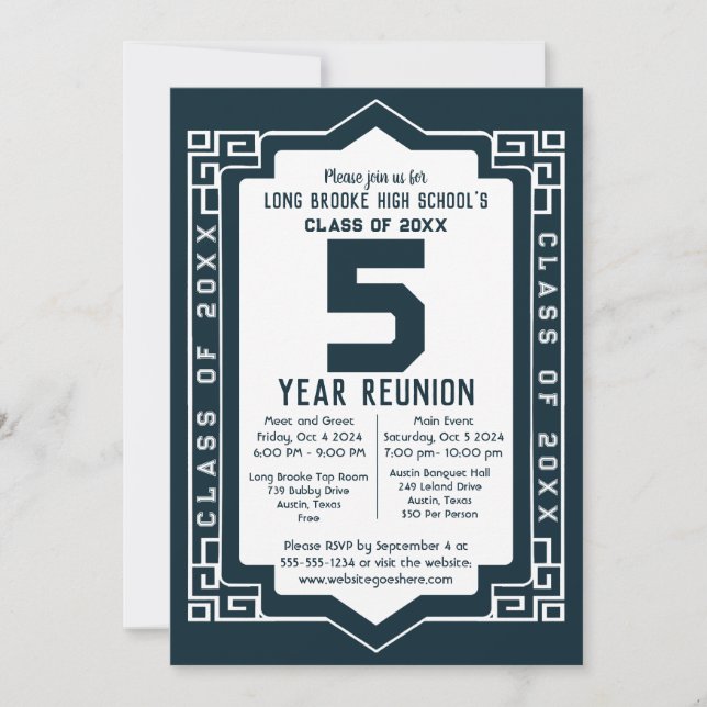 Invitación Reunión de clase de secundaria de 5 años de Arte A (Anverso)