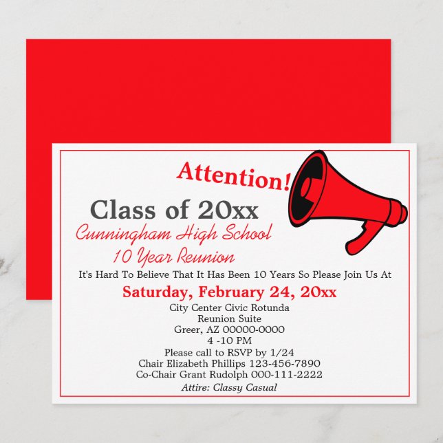 Invitación Reunión de Clase Escolar Minimalista Rojo Blanco (Anverso / Reverso)