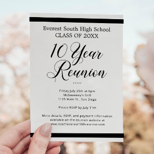 Invitación Reunión de clase Minimalista de 10 años de blanco 