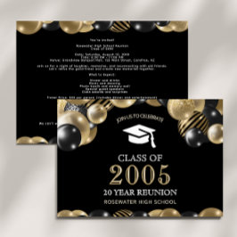 Invitación Reunión de clase moderna de 20 años negro oro