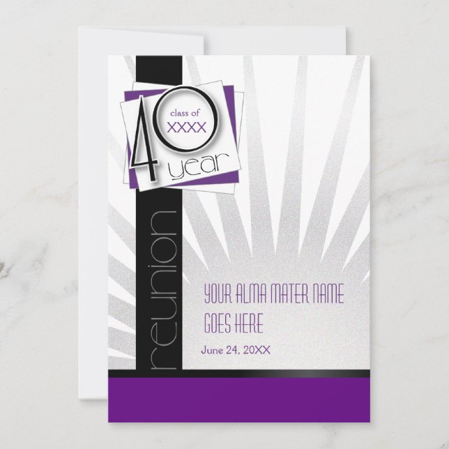 Invitación Reunión de clase Personalizable de 40 años (Anverso)