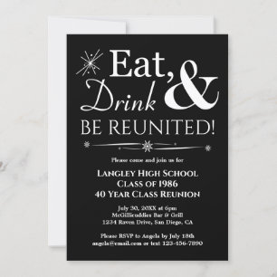 Invitación Reunión de clase retro de la bebida de comer negra