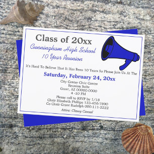 Invitación Reunión de clase secundaria azul blanca minimalist