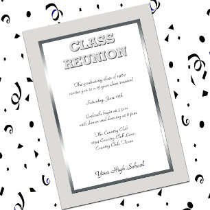 Invitación Reunión de clase secundaria en plata y blanco