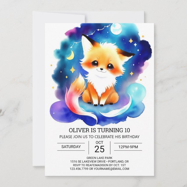 Invitación Reunión de cumpleaños de Fox simple (Anverso)