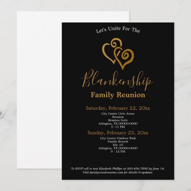 Invitación Reunión de dos días de la familia Gold Linked Hear (Anverso / Reverso)