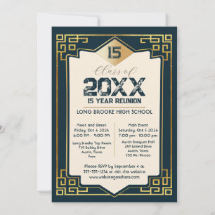 Invitación Reunión de escuela secundaria de 15 años Faux Gold