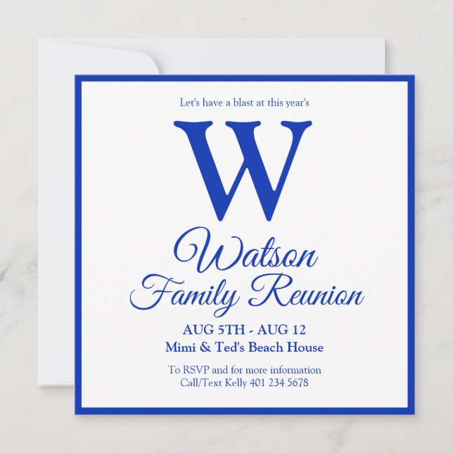 Invitación Reunión de familia de bandas azules de monograma m (Anverso)
