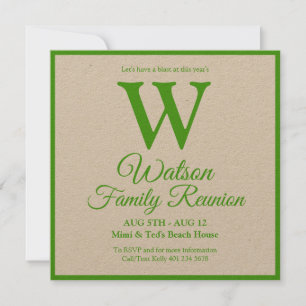 Invitación Reunión de familia de bandas verdes monograma mode