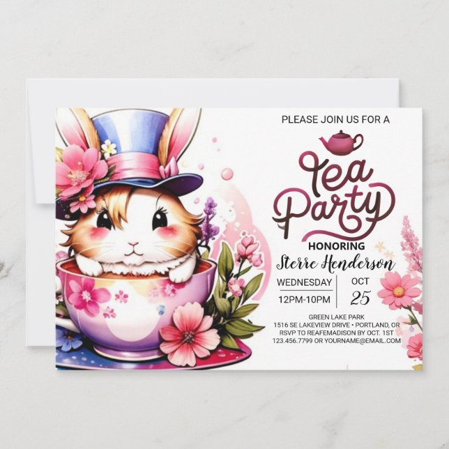 Invitación Reunión de Fiestas de té encantados de Bunny (Anverso)