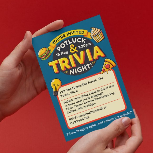 Invitación Reunión de fiestas nocturnos de Potluck Trivia (Subido por el creador)