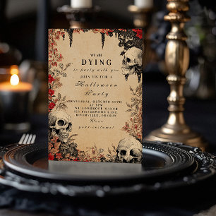 Invitación Reunión de Halloween de Crimson Rosas y cráneos