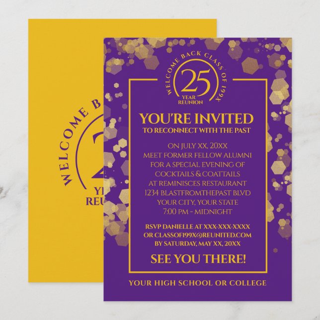 Invitación Reunión de la clase Purple & Gold (Anverso / Reverso)