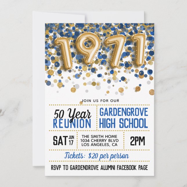 Invitación Reunión de la escuela secundaria de 1971 (Anverso)