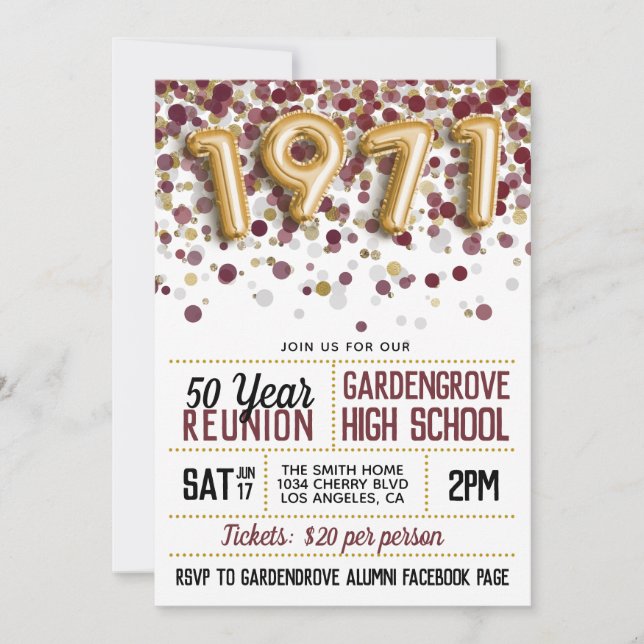 Invitación Reunión de la escuela secundaria de 1971 (Anverso)