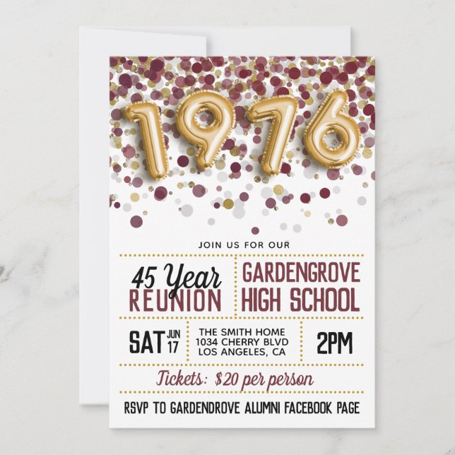 Invitación Reunión de la escuela secundaria de 1976 (Anverso)