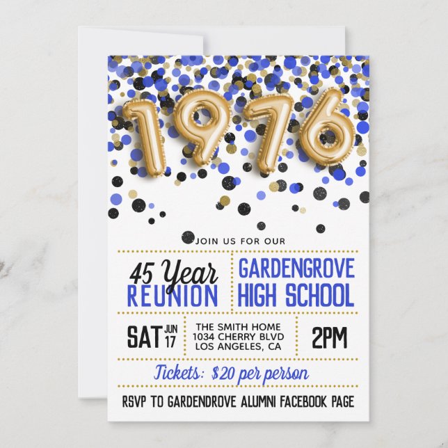 Invitación Reunión de la escuela secundaria de 1976 (Anverso)