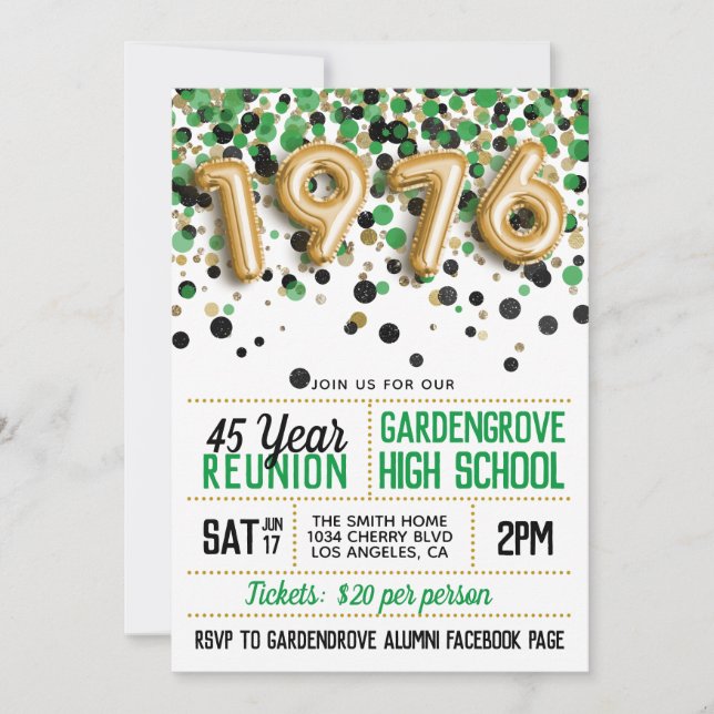 Invitación Reunión de la escuela secundaria de 1976 (Anverso)