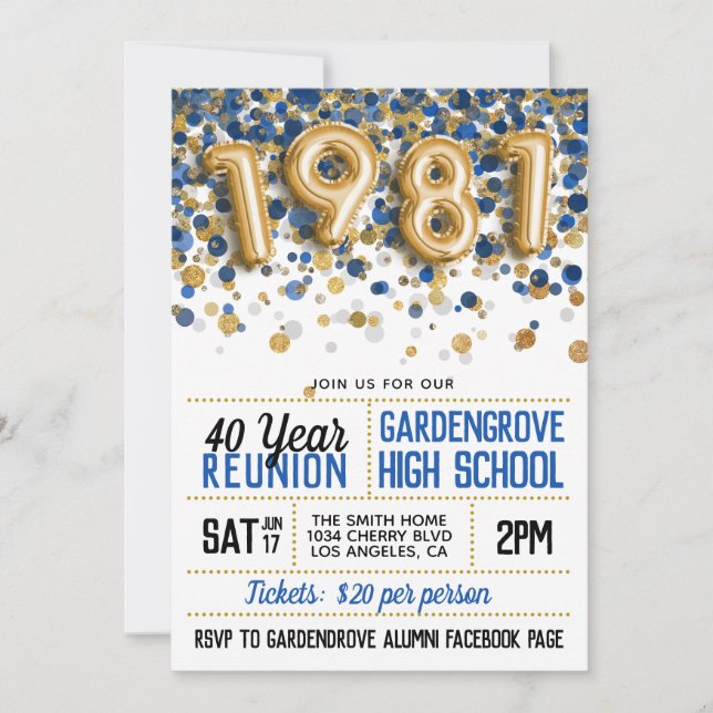 Invitación Reunión de la escuela secundaria de 1981 (Anverso)