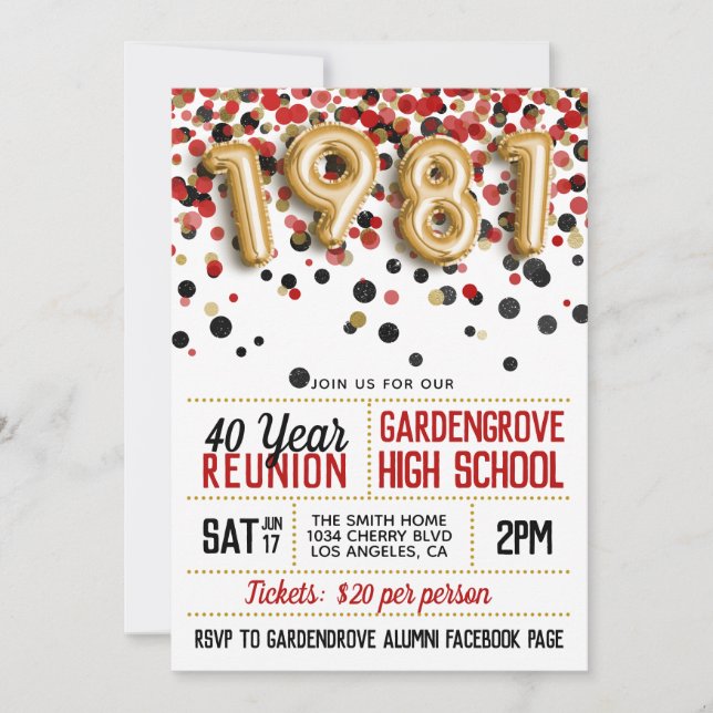 Invitación Reunión de la escuela secundaria de 1981 (Anverso)