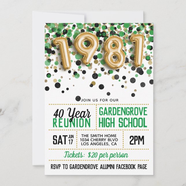 Invitación Reunión de la escuela secundaria de 1981 (Anverso)
