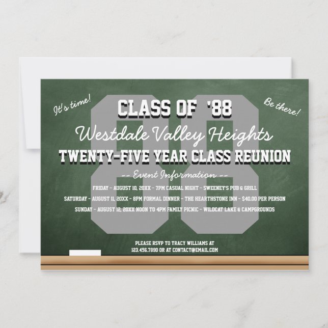 Invitación Reunión de la escuela secundaria personalizado Gre (Anverso)