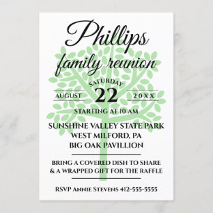 Invitación Reunión de la familia blanca salva silueta de árbo