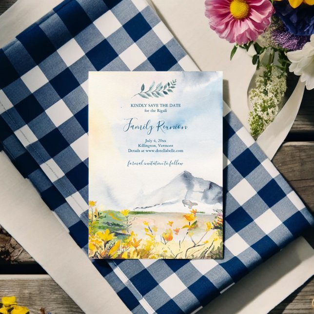 Invitación Reunión de la familia de acuarela rusa salva la fe (Family reunion save the date watercolor mountains art by Victoria Grigaliunas)
