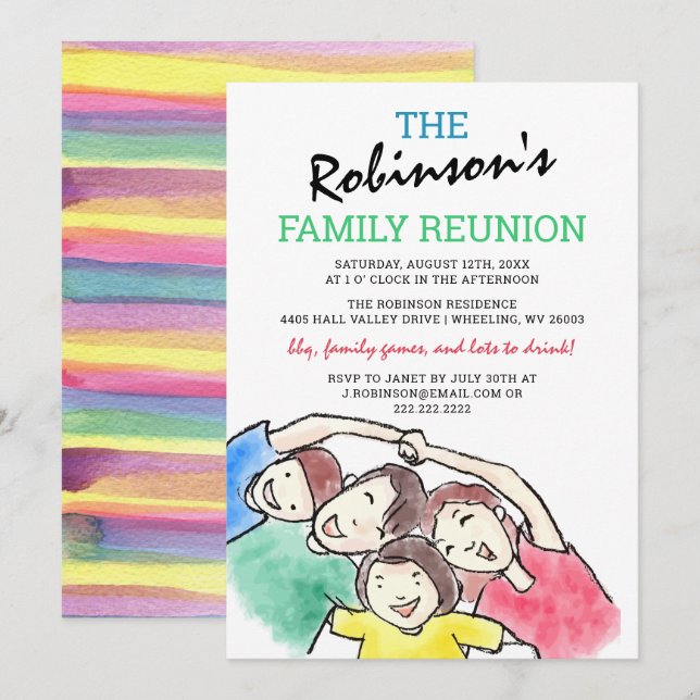 Invitación Reunión de la familia de acuarela simple (Anverso / Reverso)