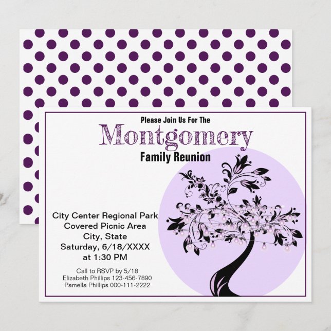 Invitación Reunión de la familia de arte moderno morado y árb (Anverso / Reverso)