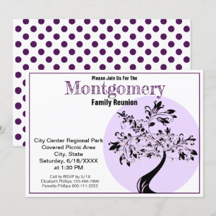 Invitación Reunión de la familia de arte moderno morado y árb