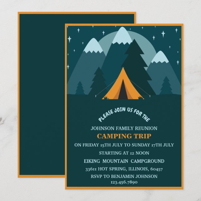 Invitación Reunión de la familia de las montañas azules verde (Anverso / Reverso)