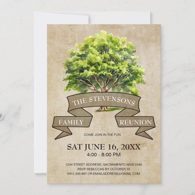 Invitación Reunión de la familia de los árboles de acuarela r (Anverso)