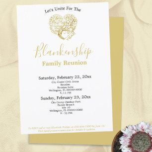 Invitación Reunión de la familia Gold Heart Tree sobre planti