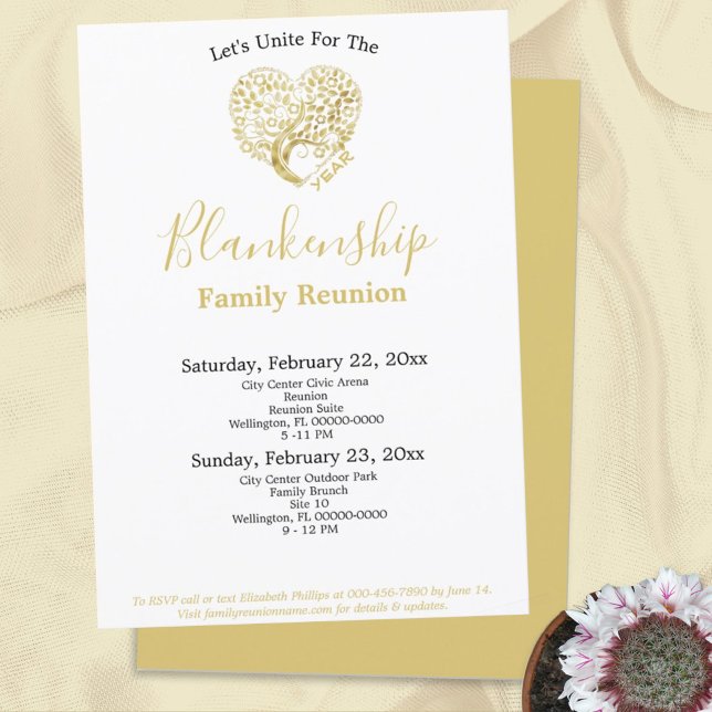 Invitación Reunión de la familia Gold Heart Tree sobre planti (Subido por el creador)